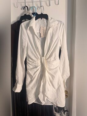 Choosy White Twist-Front Long Sleeve Shirt Dress NWT